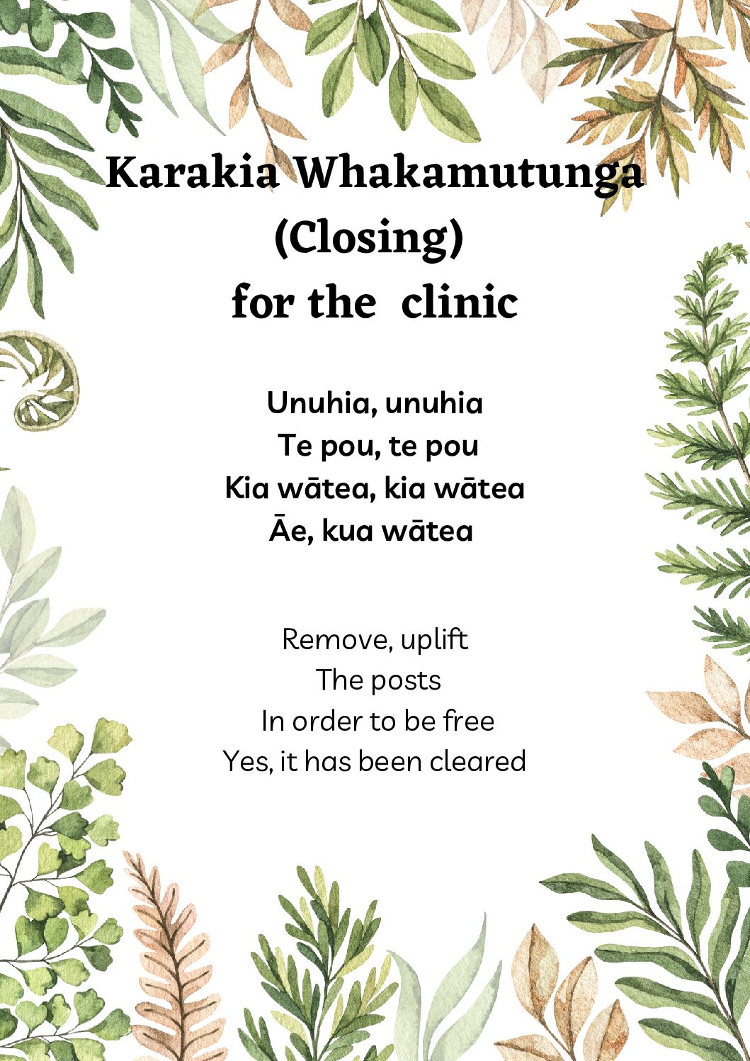 Karakia for the clinic - Haora Reflexology * Massage * Healing